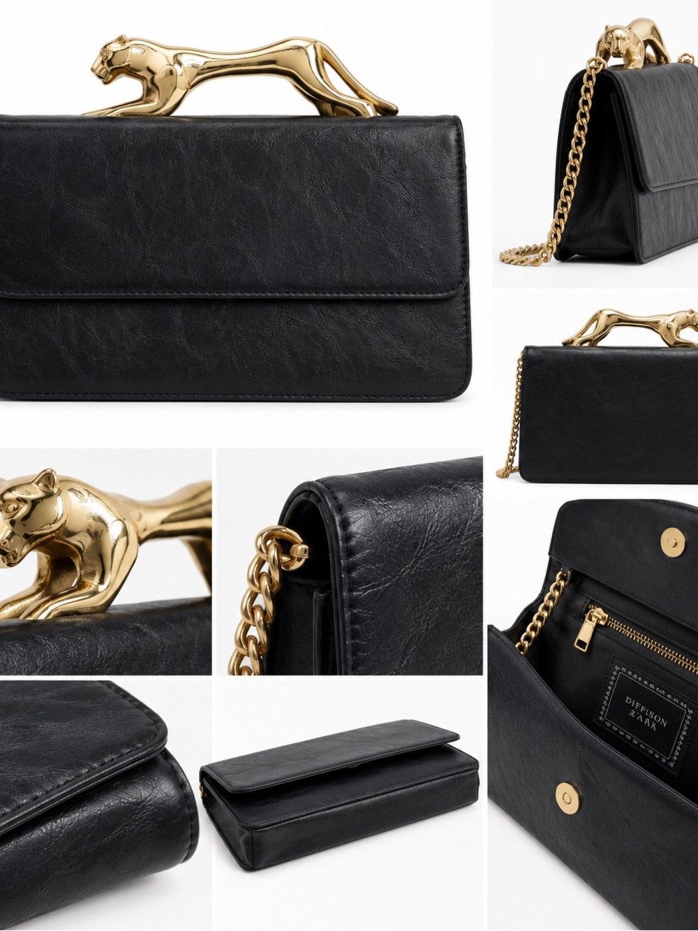Vintage Black Women’s Shoulder Bag with Gold Panther Handle
